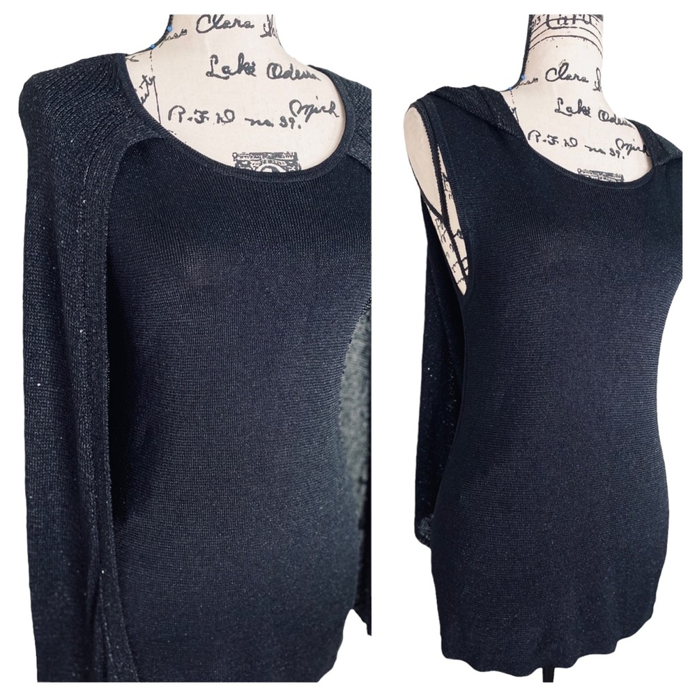 Chico's Woman’s Chrissy Cape Pullover Sweater SIZE 1 Black Sequins Shine